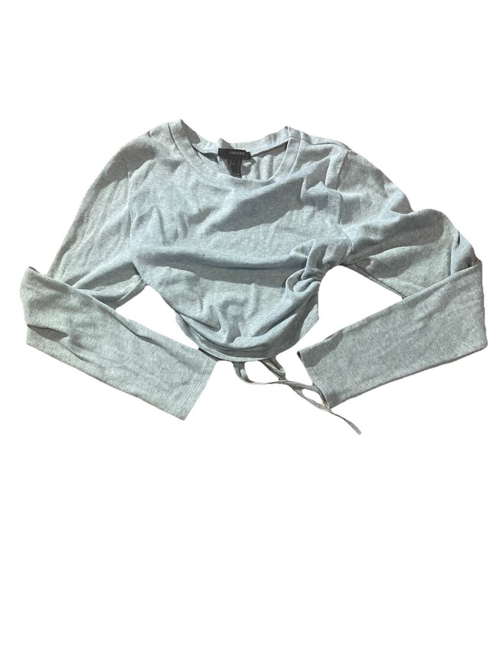 Women's Forever 21 Gray Long Sleeve Crop Top Shirt Size L Cinch Tie Backless